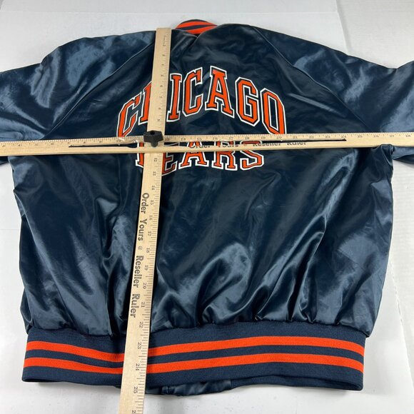 VTG 90s Chalk Line Chicago Bears Satin Jacket Large Blue Snap Button Bomber USA - Picture 9 of 13